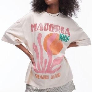 Topshop ASOS Majorca Cream Graphic Tee Size Small
